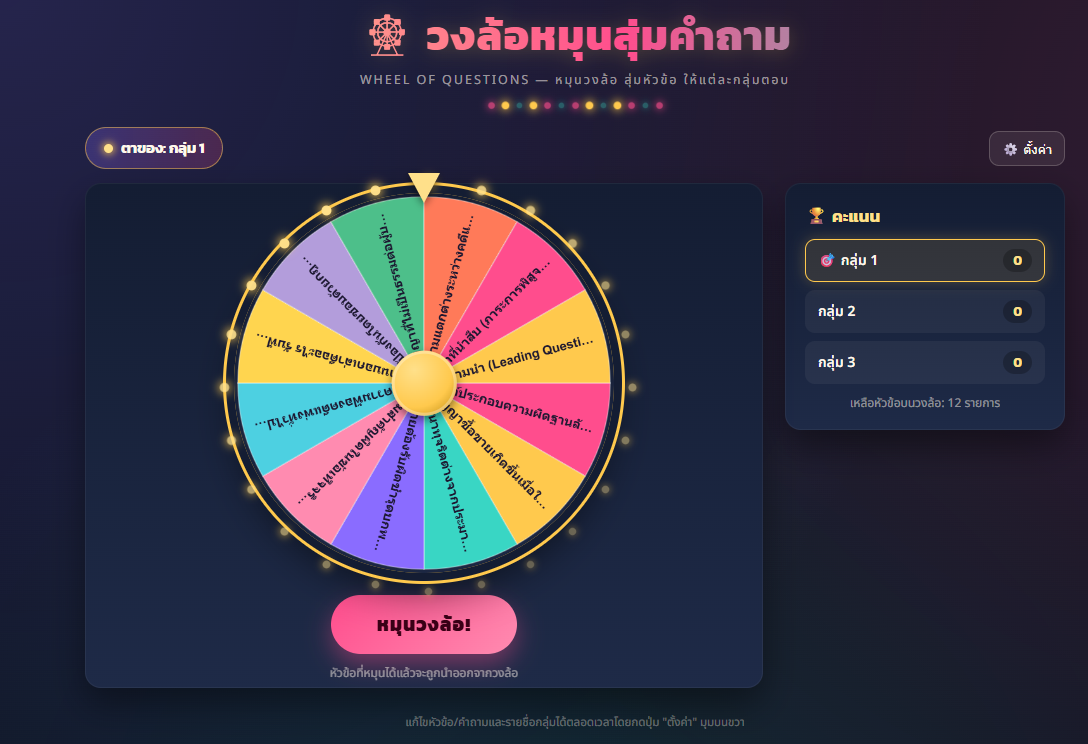 เกมวงล้อหมุนสุ่มคำถาม